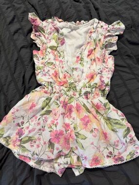 Janie and Jack Pink & Green Floral Girls Romper